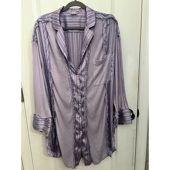 Intimately Free People Purple Dress Stripes Button Down Night Gown Boho Fairy
